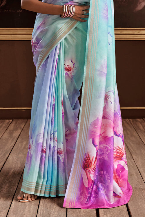 Load image into Gallery viewer, Petrichor Sky Digital Printed Soft Silk Saree With Snazzy Blouse Piece
