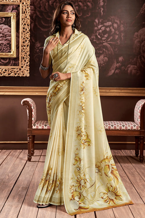 Load image into Gallery viewer, Improbable Yellow Digital Printed Soft Silk Saree With Radiant Blouse Piece
