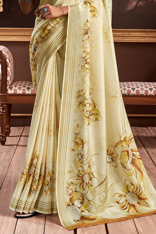 Load image into Gallery viewer, Improbable Yellow Digital Printed Soft Silk Saree With Radiant Blouse Piece
