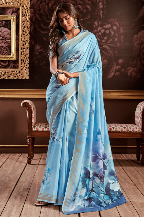 Load image into Gallery viewer, Tremendous Firozi Digital Printed Soft Silk Saree With Quixotic Blouse Piece
