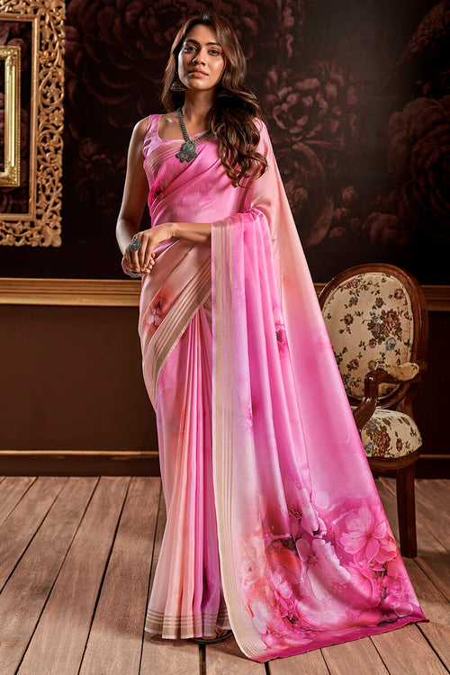 Load image into Gallery viewer, Tremendous Pink Digital Printed Soft Silk Saree With Scrupulous Blouse Piece
