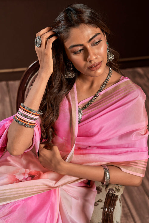 Load image into Gallery viewer, Tremendous Pink Digital Printed Soft Silk Saree With Scrupulous Blouse Piece
