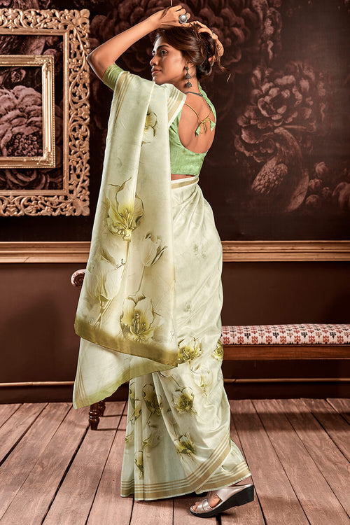 Load image into Gallery viewer, Supernal Pista Digital Printed Soft Silk Saree With Artistic Blouse Piece
