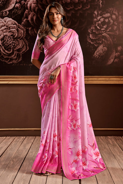 Load image into Gallery viewer, Devastating Baby Pink Digital Printed Soft Silk Saree With Demure Blouse Piece
