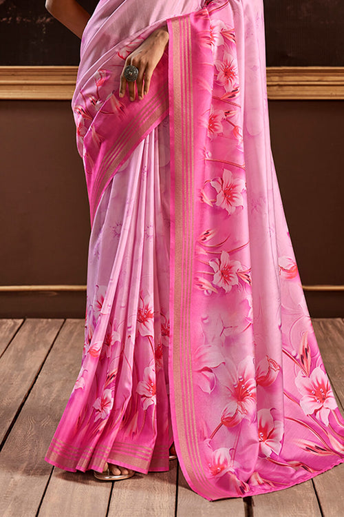 Load image into Gallery viewer, Devastating Baby Pink Digital Printed Soft Silk Saree With Demure Blouse Piece
