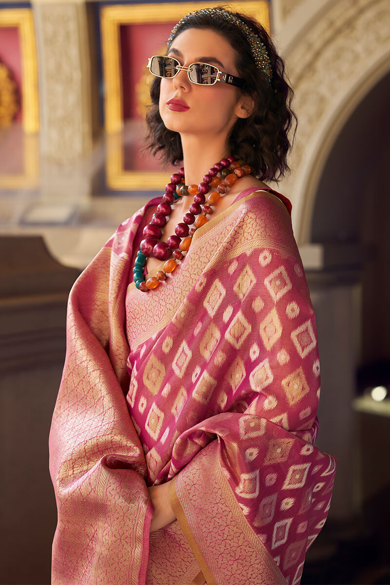 Ravishing Purple Soft Banarasi Tissue Silk Saree With Groovy Blouse Piece