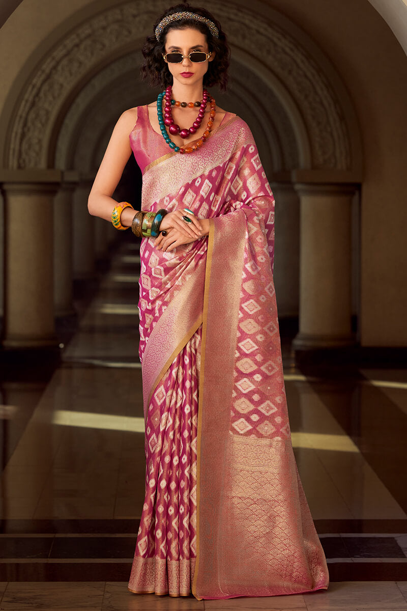 Ravishing Purple Soft Banarasi Tissue Silk Saree With Groovy Blouse Piece