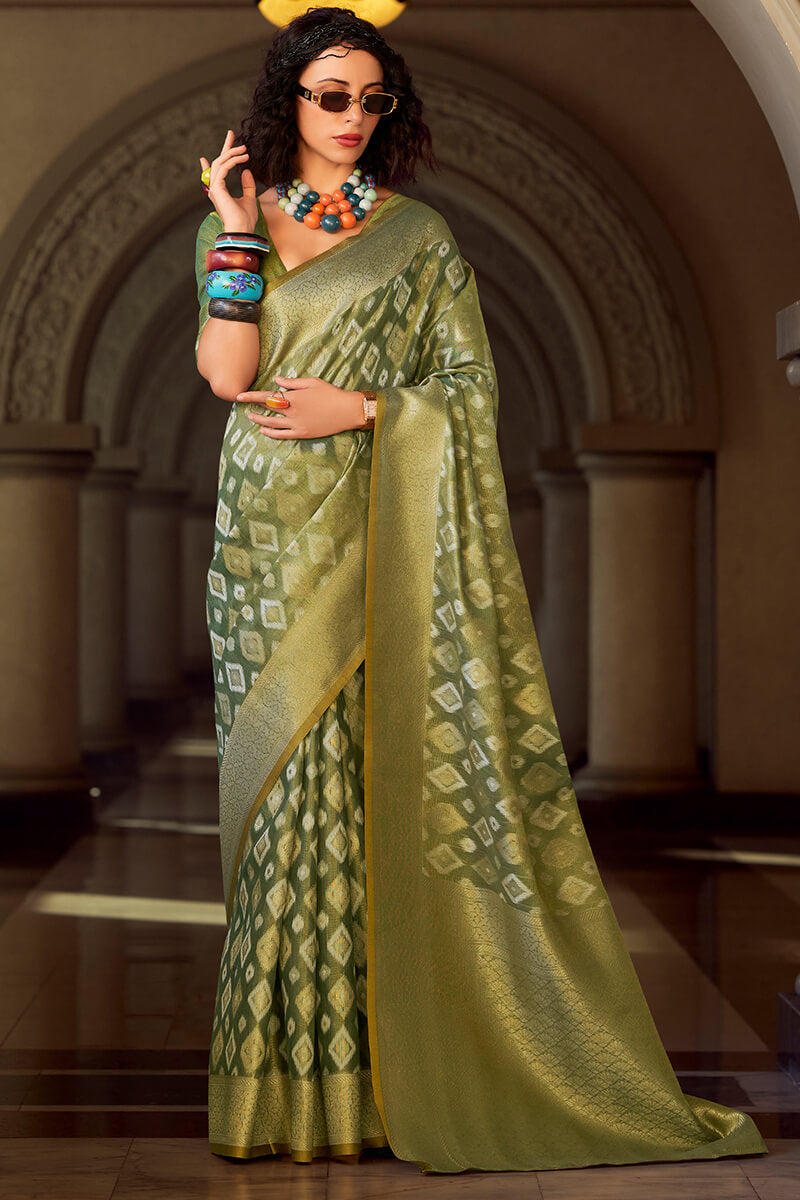 Vivacious Green Soft Banarasi Tissue Silk Saree With Excellent Blouse Piece