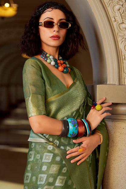 Vivacious Green Soft Banarasi Tissue Silk Saree With Excellent Blouse Piece