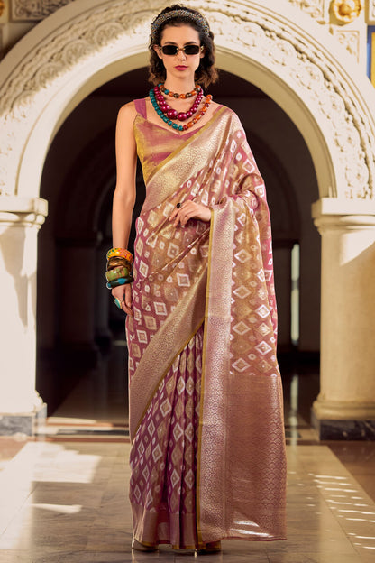Beleaguer Pink Soft Banarasi Tissue Silk Saree With Refreshing Blouse Piece