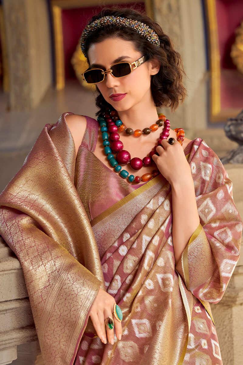 Beleaguer Pink Soft Banarasi Tissue Silk Saree With Refreshing Blouse Piece