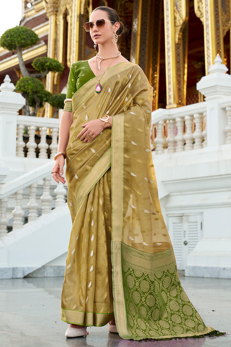 Arresting Green Soft Banarasi Silk Saree With Prettiest Blouse Piece