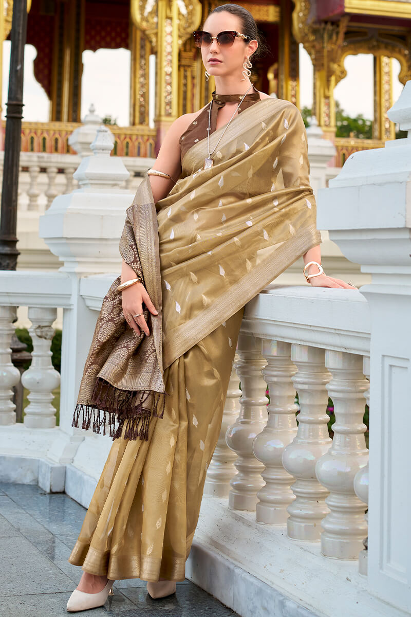 Gorgeous Golden Soft Banarasi Silk Saree With Jubilant Blouse Piece