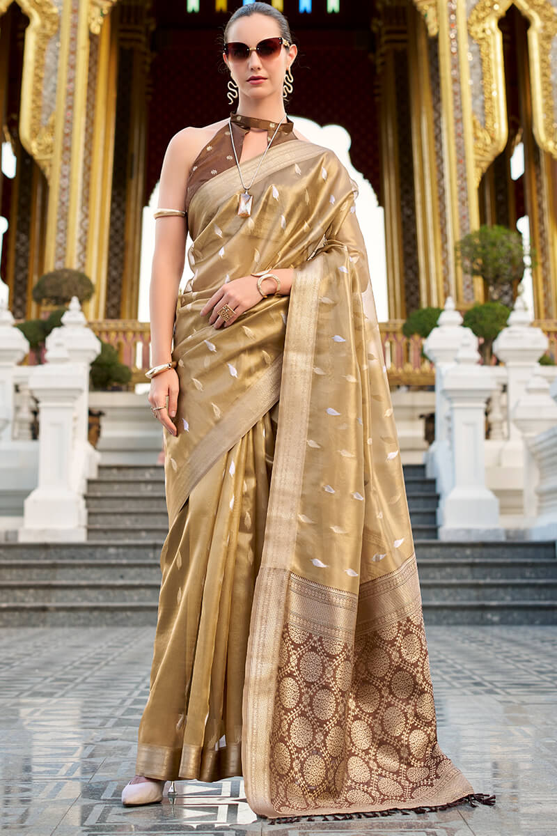 Gorgeous Golden Soft Banarasi Silk Saree With Jubilant Blouse Piece