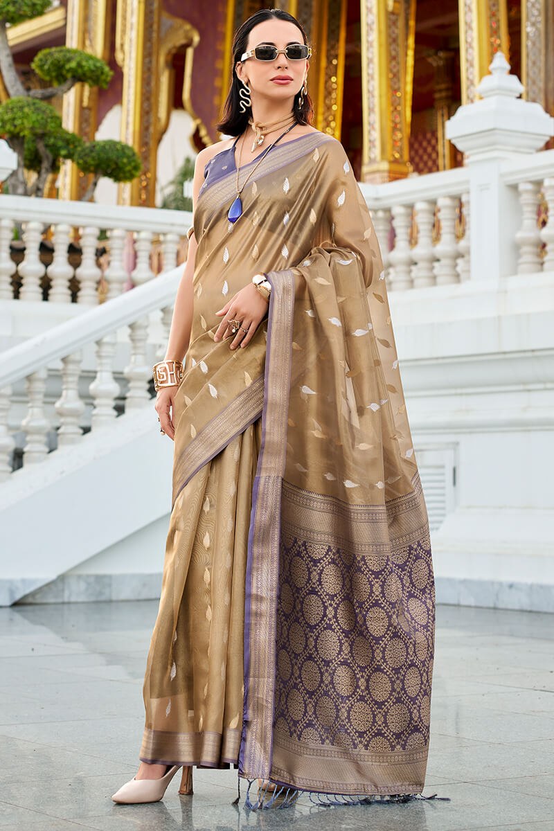 Moiety Brown Soft Banarasi Silk Saree With Smart Blouse Piece