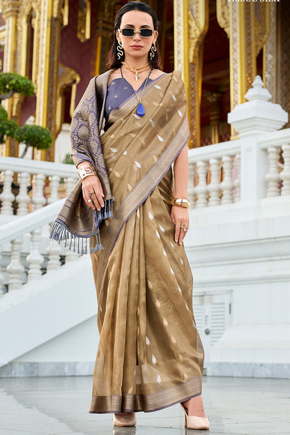 Moiety Brown Soft Banarasi Silk Saree With Smart Blouse Piece