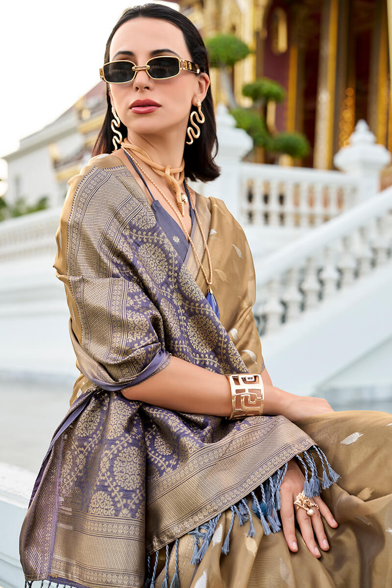 Moiety Brown Soft Banarasi Silk Saree With Smart Blouse Piece