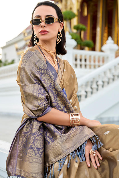 Moiety Brown Soft Banarasi Silk Saree With Smart Blouse Piece