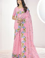 Gleaming Pink Cotton Silk Saree With Flattering Blouse Piece