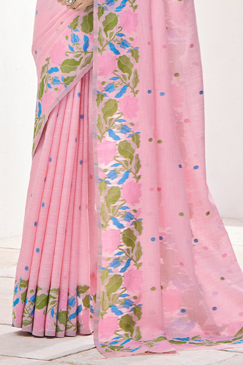 Load image into Gallery viewer, Gleaming Pink Cotton Silk Saree With Flattering Blouse Piece
