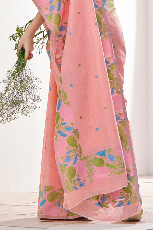 Load image into Gallery viewer, Unique Peach Cotton Silk Saree With Intricate Blouse Piece
