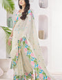 Beauteous Beige Cotton Silk Saree With Assemblage Blouse Piece