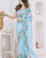 Embrocation Sky Cotton Silk Saree With Propinquity Blouse Piece