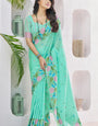 Confounding Sea Green Cotton Silk Saree With Artistic Blouse Piece