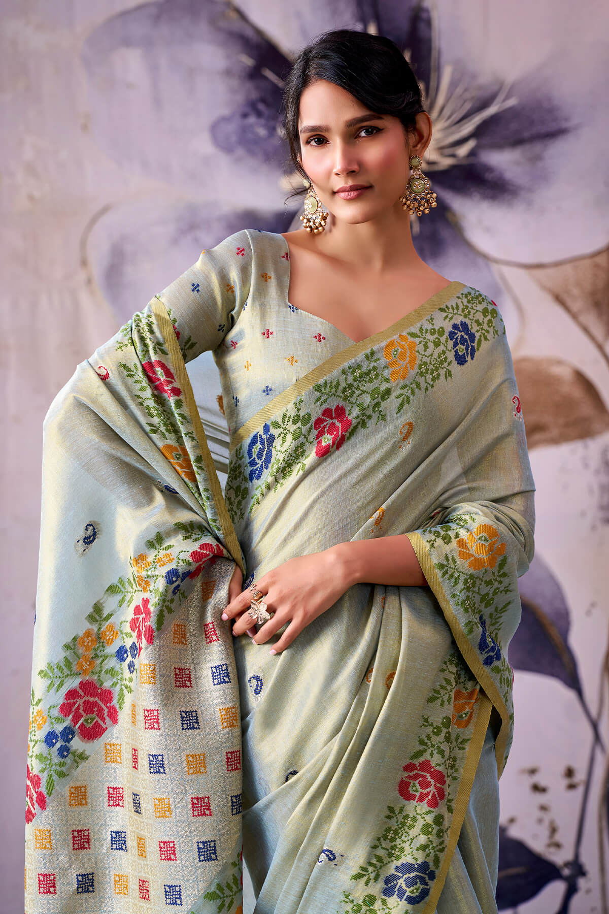 Susurrous Pista Banarasi Tissue Silk Saree With Eloquence Blouse Piece