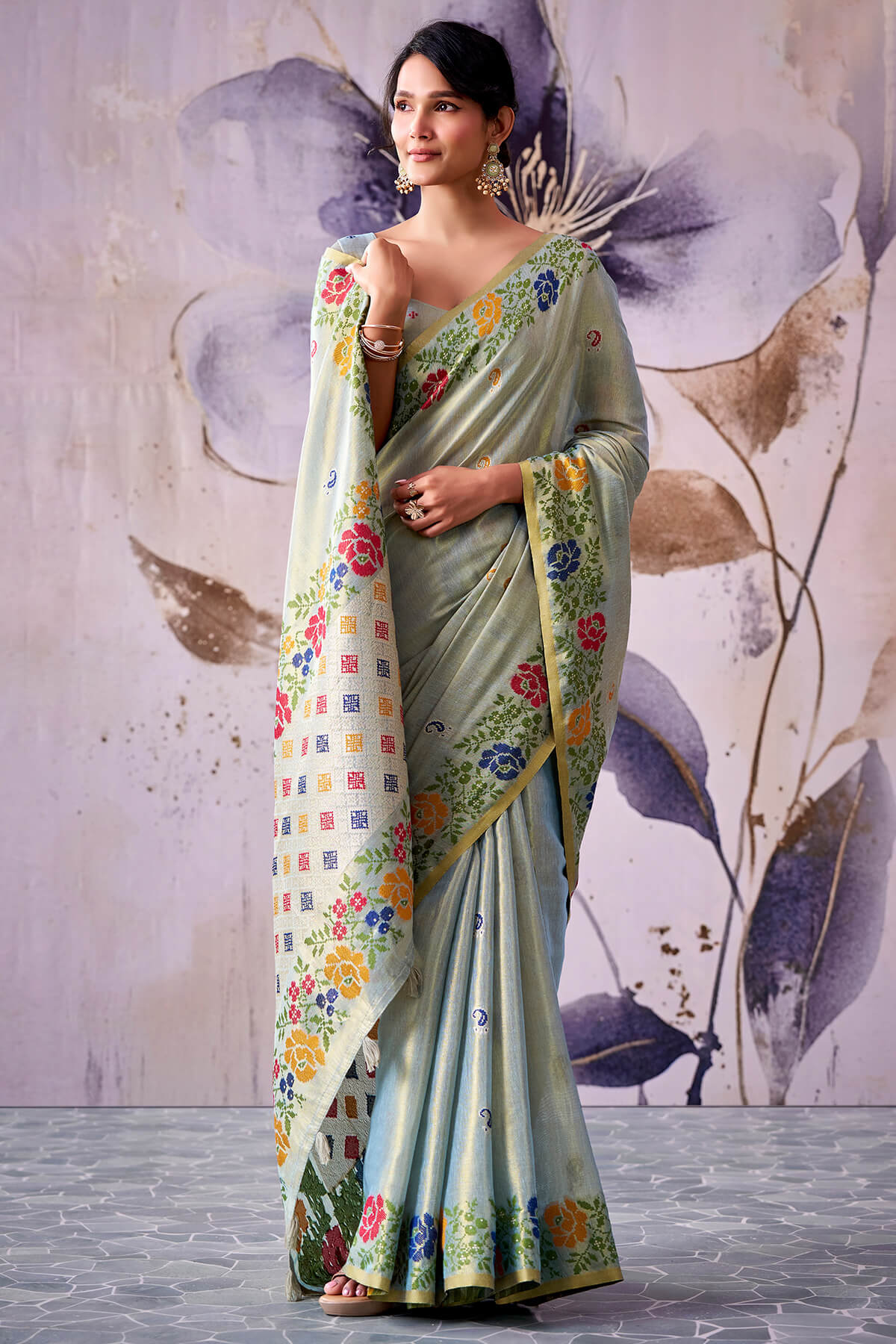 Susurrous Pista Banarasi Tissue Silk Saree With Eloquence Blouse Piece