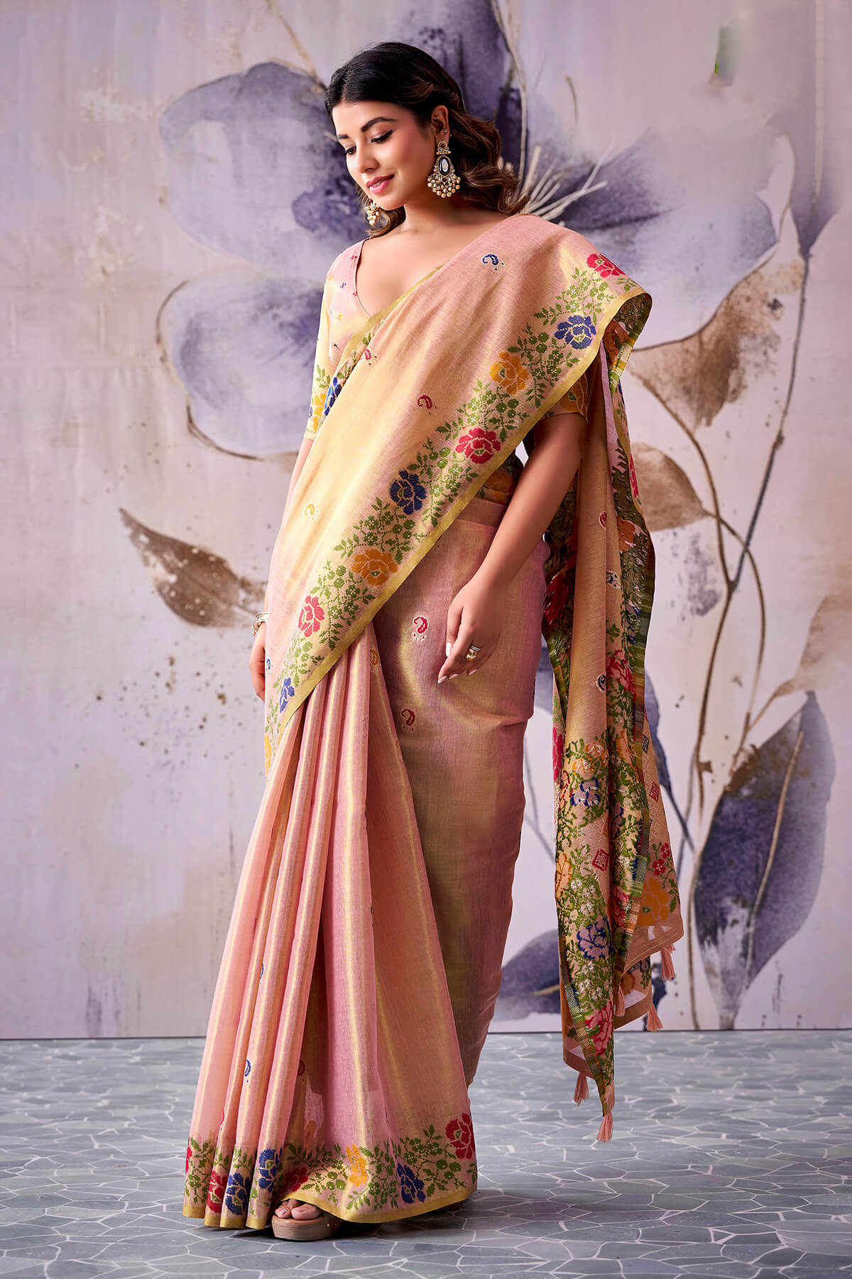 Enthralling Baby Pink Banarasi Tissue Silk Saree With Exquisite Blouse Piece