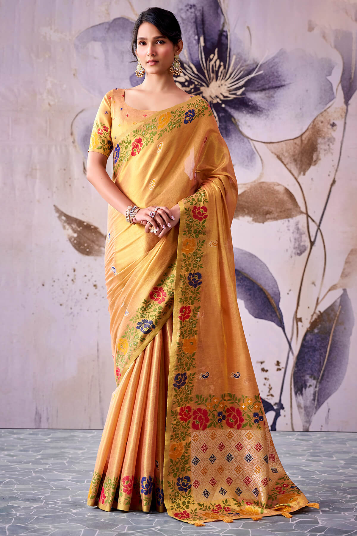 Precious Peach Banarasi Tissue Silk Saree With Unique Blouse Piece