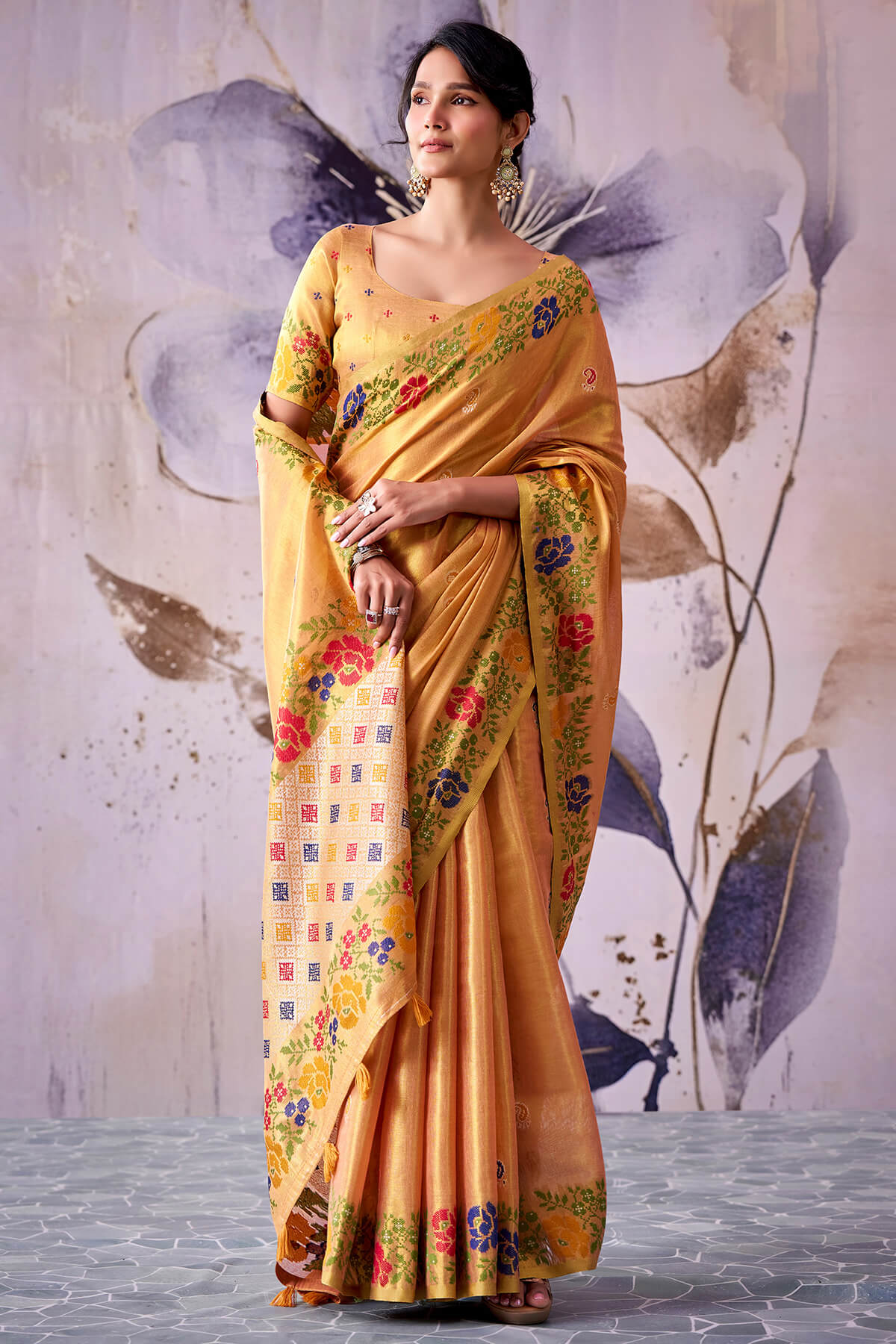 Precious Peach Banarasi Tissue Silk Saree With Unique Blouse Piece