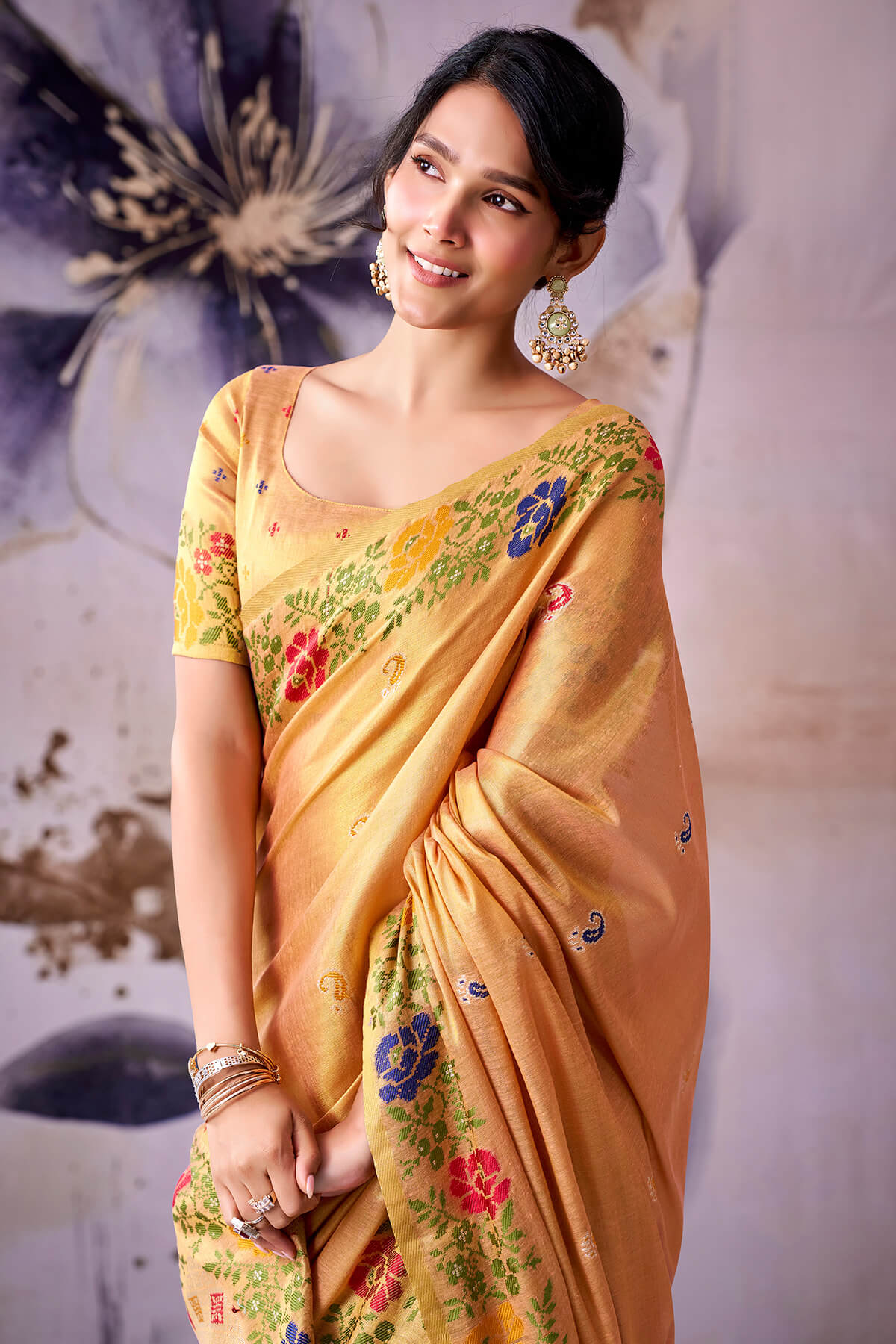 Precious Peach Banarasi Tissue Silk Saree With Unique Blouse Piece