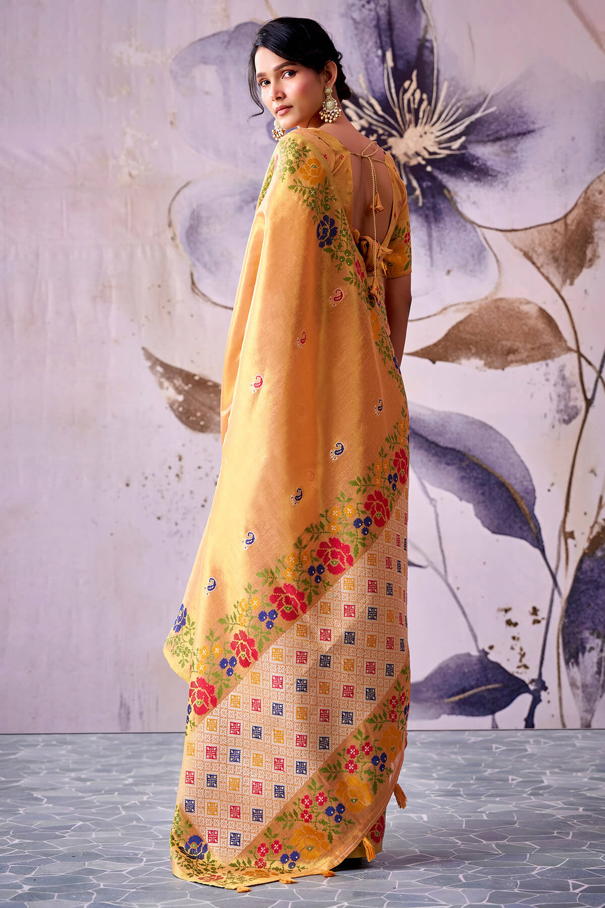 Precious Peach Banarasi Tissue Silk Saree With Unique Blouse Piece