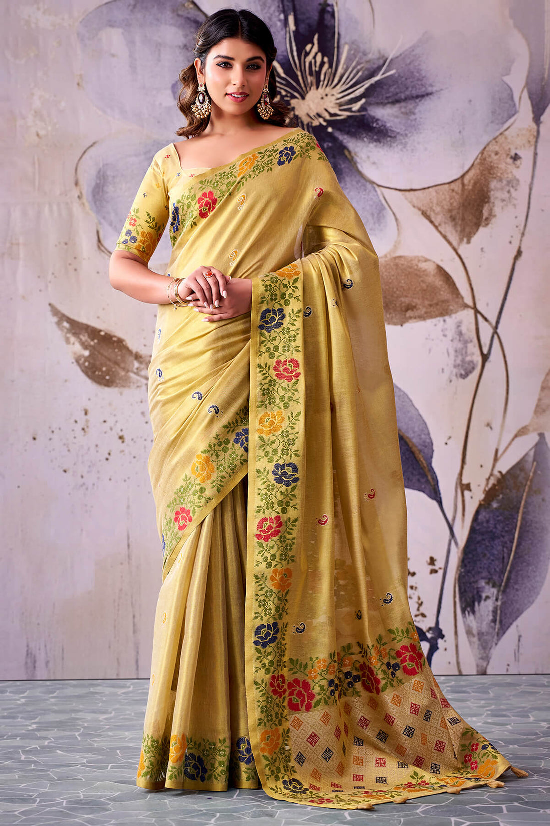 Traditional Yellow Banarasi Tissue Silk Saree With Quintessential Blouse Piece