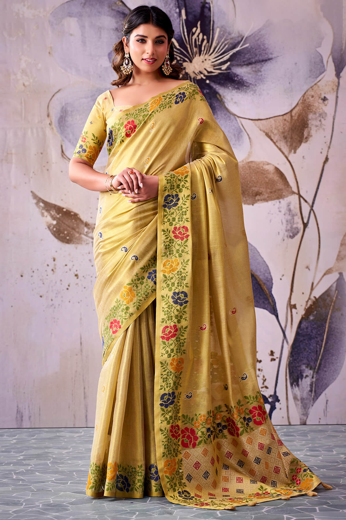 Traditional Yellow Banarasi Tissue Silk Saree With Quintessential Blouse Piece