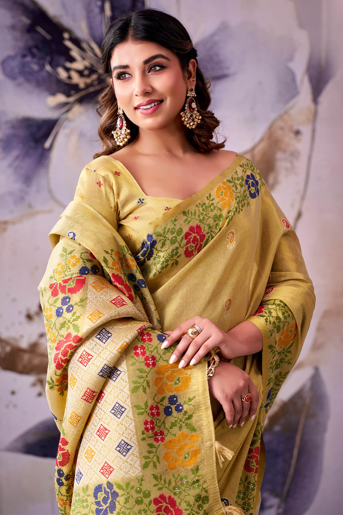 Traditional Yellow Banarasi Tissue Silk Saree With Quintessential Blouse Piece