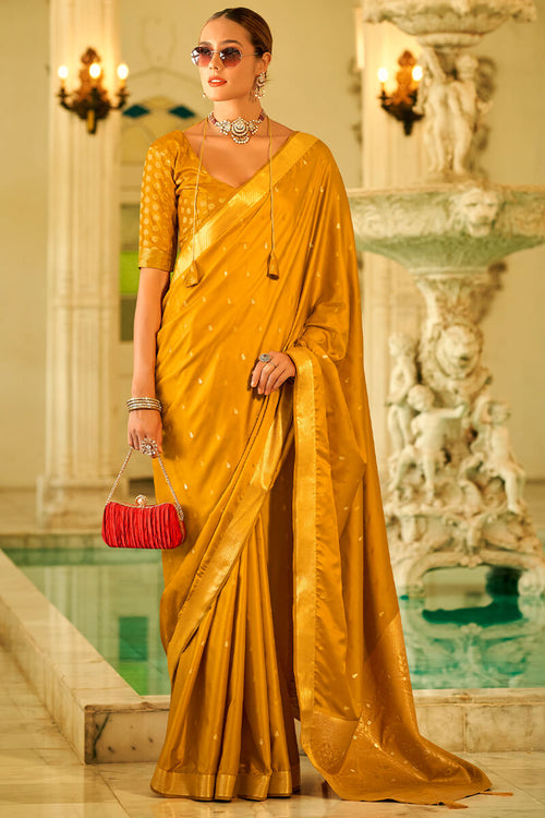 Load image into Gallery viewer, Scrumptious Mustard Banarasi Satin Silk Saree With Vestigial Blouse Piece
