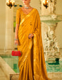 Scrumptious Mustard Banarasi Satin Silk Saree With Vestigial Blouse Piece