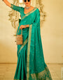 Quintessential Sea Green Banarasi Satin Silk Saree With Moiety Blouse Piece