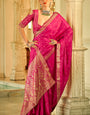 Forbearance Dark Pink Banarasi Satin Silk Saree With Diaphanous Blouse Piece