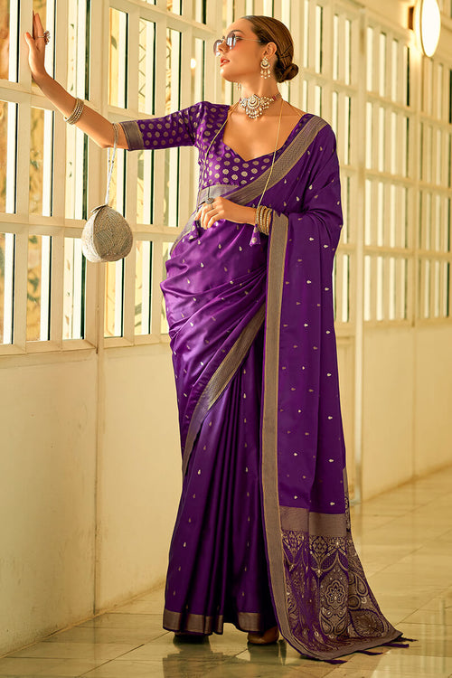 Load image into Gallery viewer, Brood Purple Banarasi Satin Silk Saree With Comely Blouse Piece
