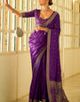 Brood Purple Banarasi Satin Silk Saree With Comely Blouse Piece