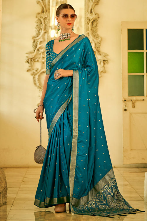 Load image into Gallery viewer, Admirable Rama Banarasi Satin Silk Saree With Inspiring Blouse Piece
