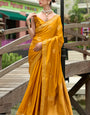 Susurrous Mustard Soft Banarasi Silk Saree With Moiety Blouse Piece