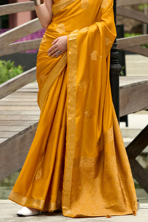 Load image into Gallery viewer, Susurrous Mustard Soft Banarasi Silk Saree With Moiety Blouse Piece
