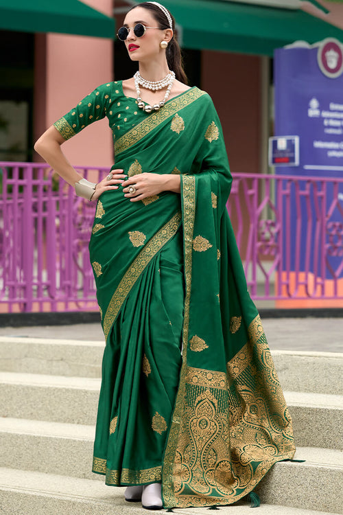 Load image into Gallery viewer, Ebullience Dark Green Soft Banarasi Silk Saree With Ideal Blouse Piece
