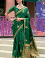 Ebullience Dark Green Soft Banarasi Silk Saree With Ideal Blouse Piece