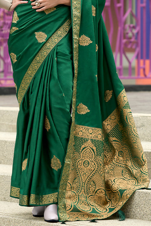 Load image into Gallery viewer, Ebullience Dark Green Soft Banarasi Silk Saree With Ideal Blouse Piece
